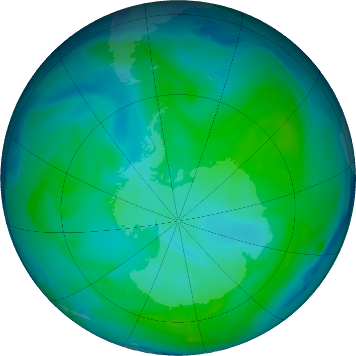 Antarctic ozone map for 16 January 2019
